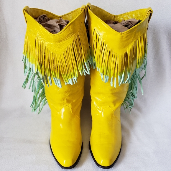 Vintage Shoes - Vintage Yellow Mint Green Blue Fringe Tassel Western Boots by Dingo